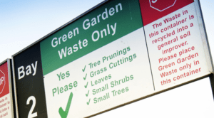 Sign from the recycling centre - red text on a white background